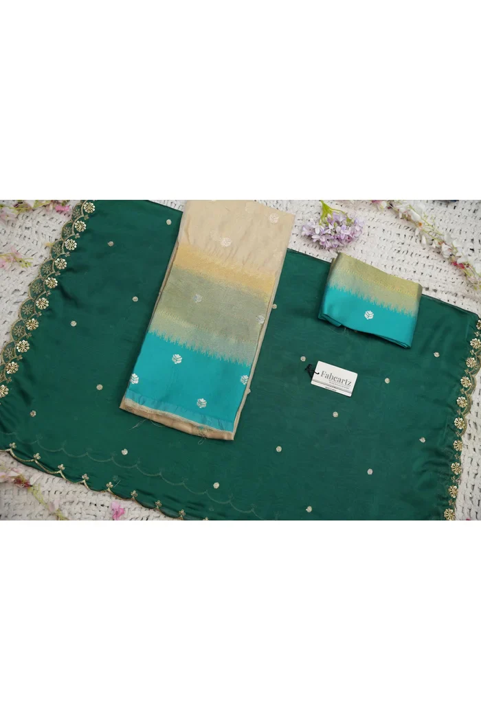 Beautiful South Indian Style Unstitch Half Saree with Blouse and Hand Work Rangoli Dupatta for Women | Dharani - Image 123