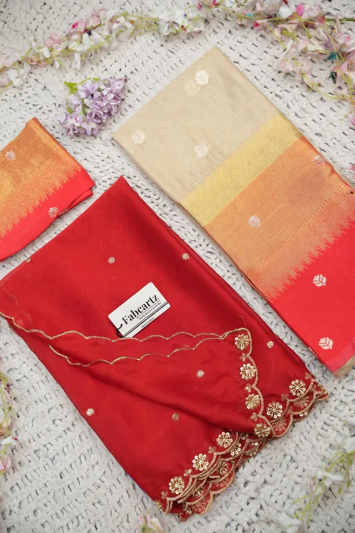Beautiful South Indian Style Unstitch Half Saree with Blouse and Hand Work Rangoli Dupatta for Women | Dharani - Image 146