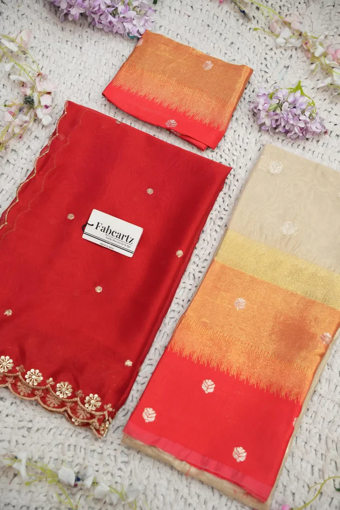 Beautiful South Indian Style Unstitch Half Saree with Blouse and Hand Work Rangoli Dupatta for Women | Dharani - Image 147