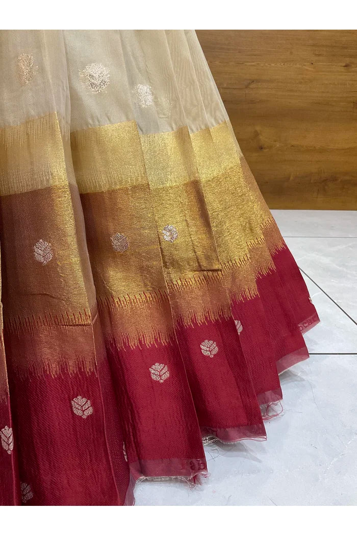 Beautiful South Indian Style Unstitch Half Saree with Blouse and Hand Work Rangoli Dupatta for Women | Dharani - Image 19