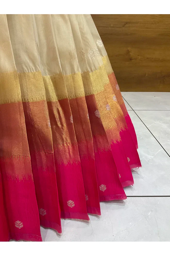 Beautiful South Indian Style Unstitch Half Saree with Blouse and Hand Work Rangoli Dupatta for Women | Dharani - Image 54
