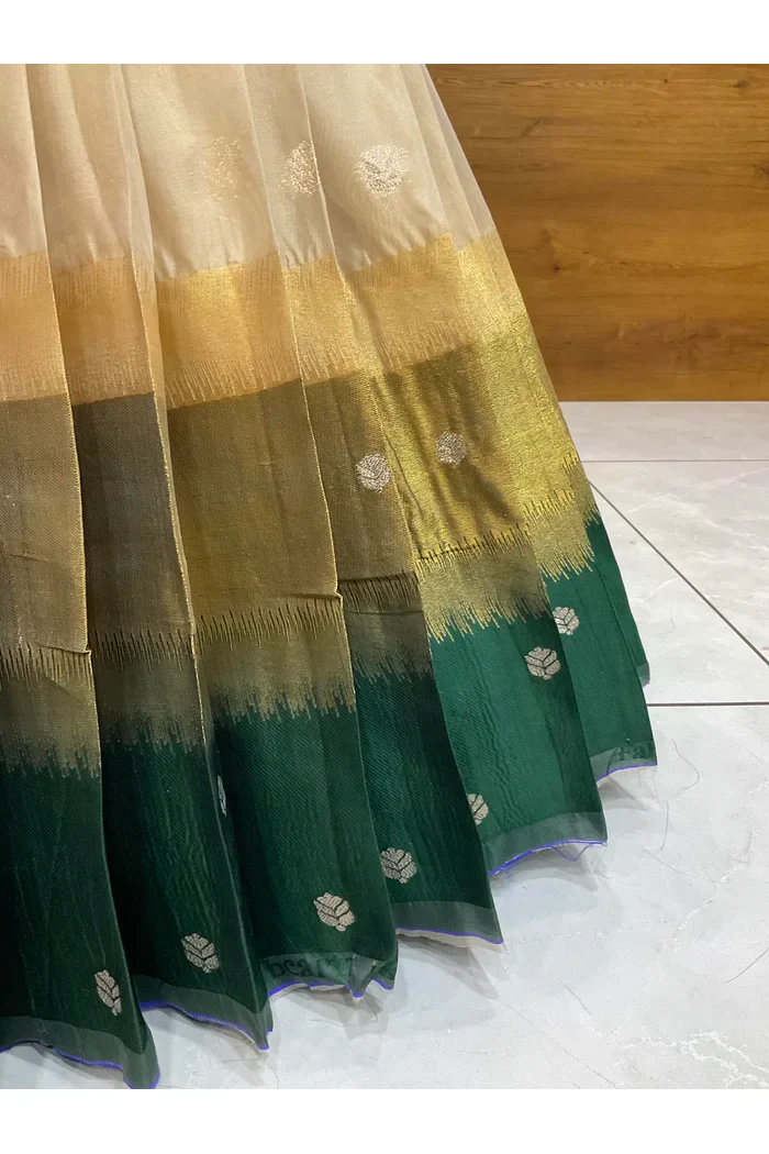 Beautiful South Indian Style Unstitch Half Saree with Blouse and Hand Work Rangoli Dupatta for Women | Dharani - Image 6