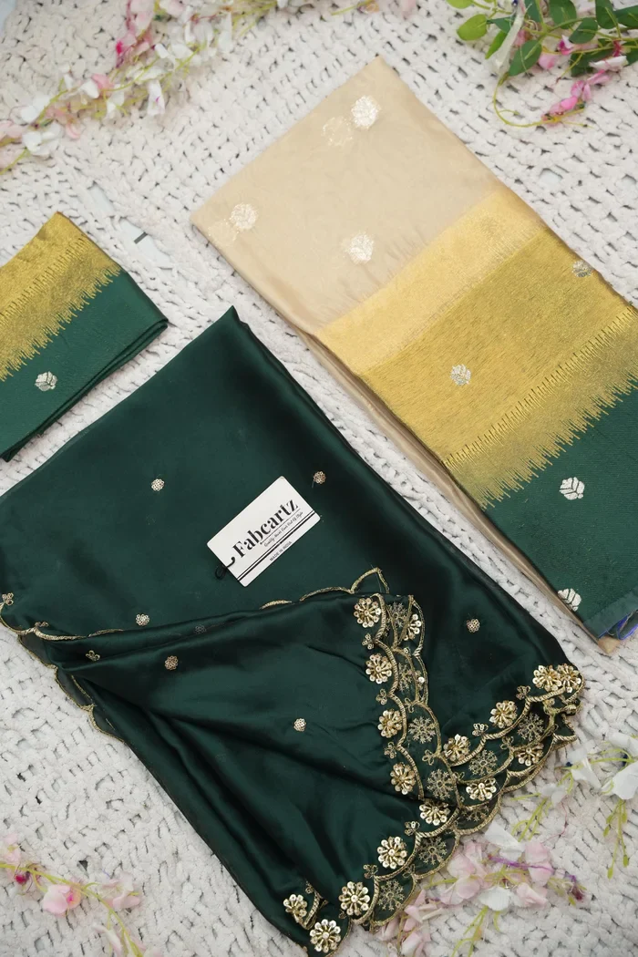 Beautiful South Indian Style Unstitch Half Saree with Blouse and Hand Work Rangoli Dupatta for Women | Dharani - Image 71