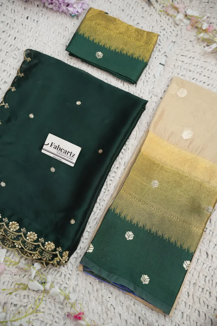 Beautiful South Indian Style Unstitch Half Saree with Blouse and Hand Work Rangoli Dupatta for Women | Dharani - Image 72