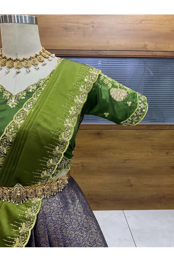 Beautiful South Indian Style Half Saree with Embroidery Blouse and Dupatta for Women | Kalyani - Image 10