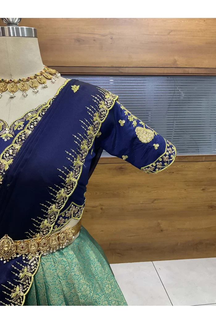 Beautiful South Indian Style Half Saree with Embroidery Blouse and Dupatta for Women | Kalyani - Image 20