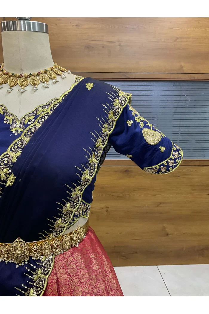Beautiful South Indian Style Half Saree with Embroidery Blouse and Dupatta for Women | Kalyani - Image 26