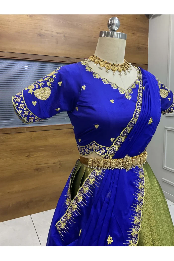 Beautiful South Indian Style Half Saree with Embroidery Blouse and Dupatta for Women | Kalyani - Image 31