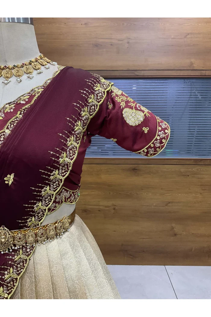 Beautiful South Indian Style Half Saree with Embroidery Blouse and Dupatta for Women | Kalyani - Image 4