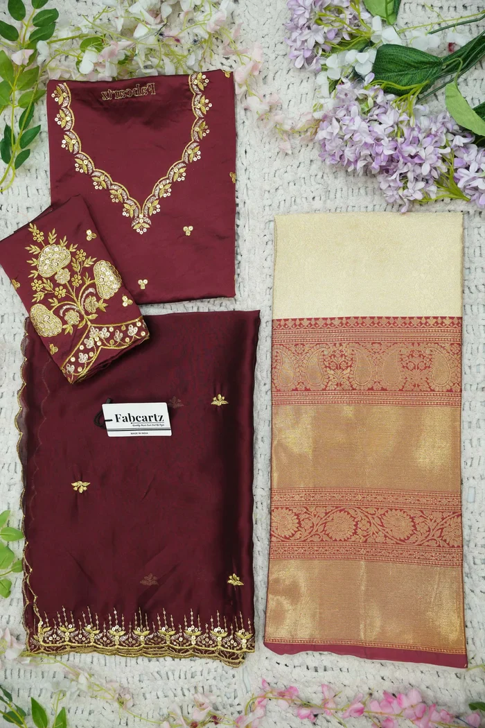 Beautiful South Indian Style Half Saree with Embroidery Blouse and Dupatta for Women | Kalyani - Image 41