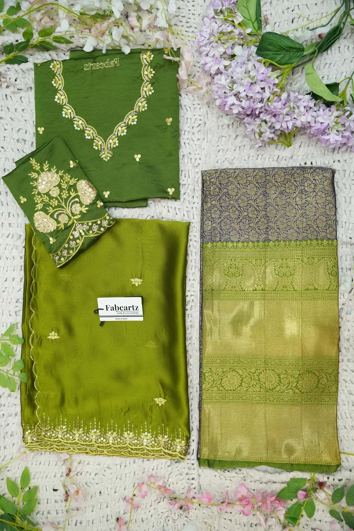 Beautiful South Indian Style Half Saree with Embroidery Blouse and Dupatta for Women | Kalyani - Image 48