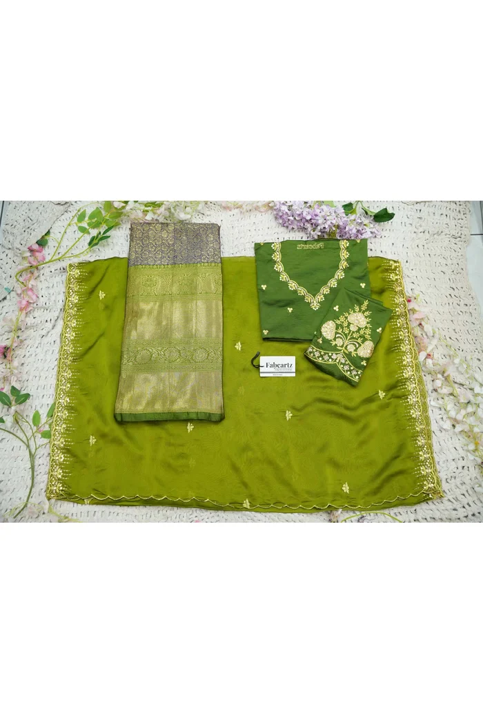 Beautiful South Indian Style Half Saree with Embroidery Blouse and Dupatta for Women | Kalyani - Image 54