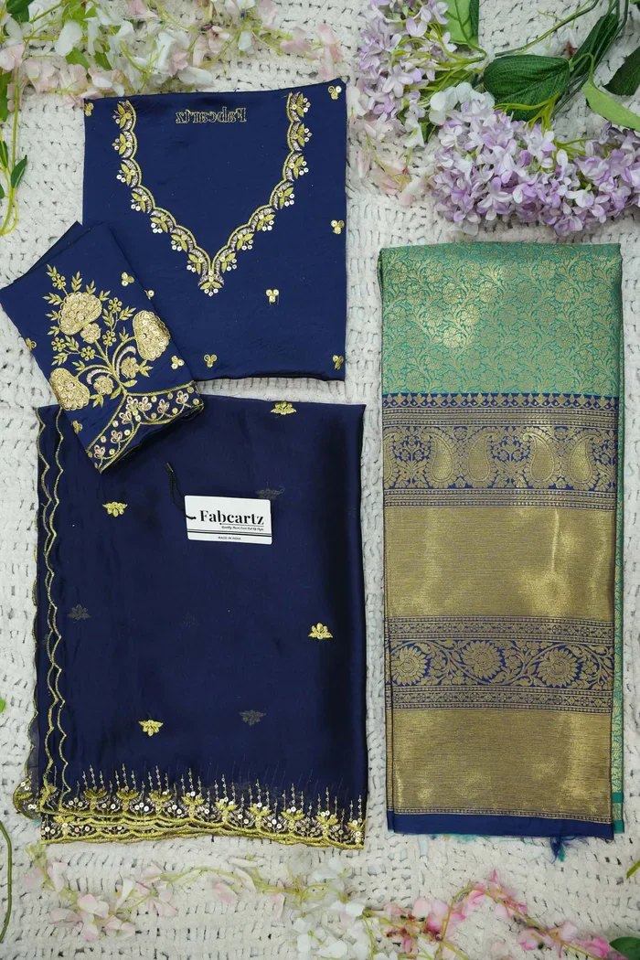 Beautiful South Indian Style Half Saree with Embroidery Blouse and Dupatta for Women | Kalyani - Image 65