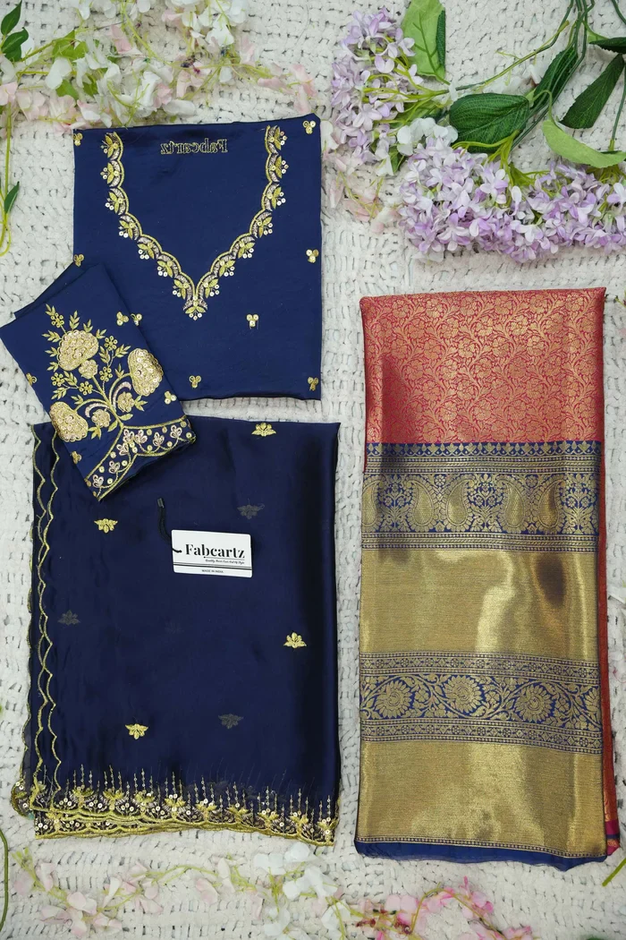 Beautiful South Indian Style Half Saree with Embroidery Blouse and Dupatta for Women | Kalyani - Image 73