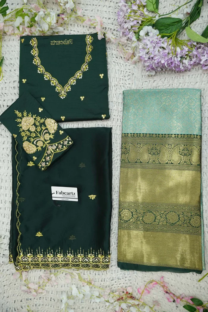 Beautiful South Indian Style Half Saree with Embroidery Blouse and Dupatta for Women | Kalyani - Image 89