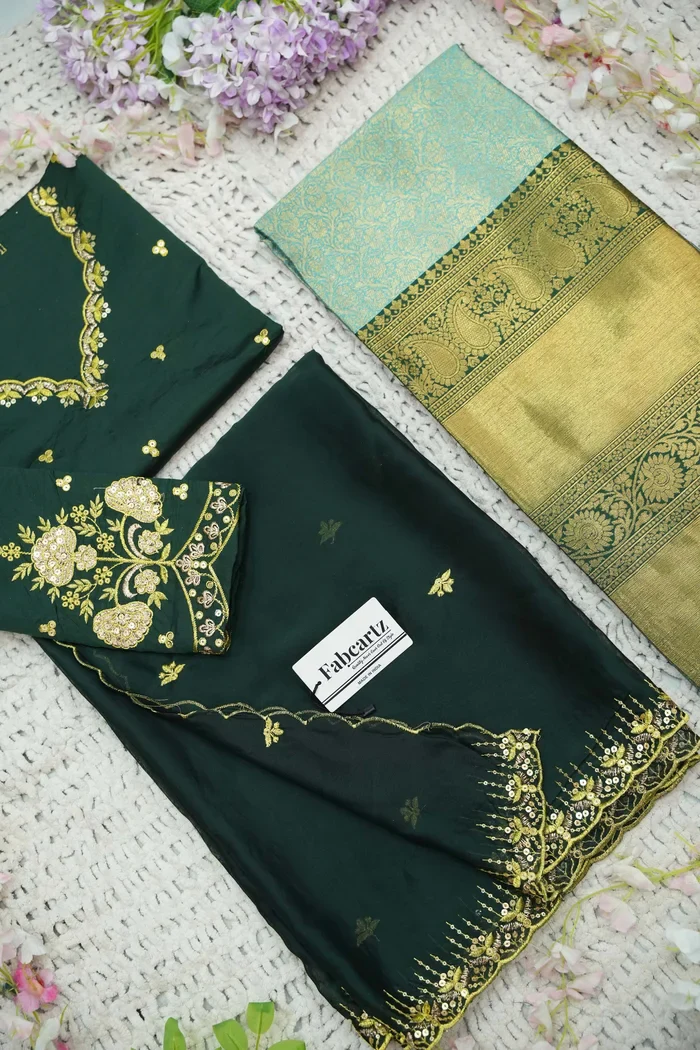 Beautiful South Indian Style Half Saree with Embroidery Blouse and Dupatta for Women | Kalyani - Image 90