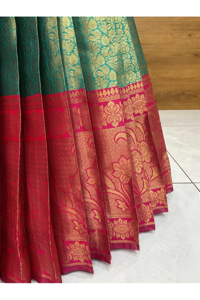 Beautiful South Indian Style Unstitch Half Saree with Embroidery Blouse and Dupatta for Women | Rashmika - Image 12