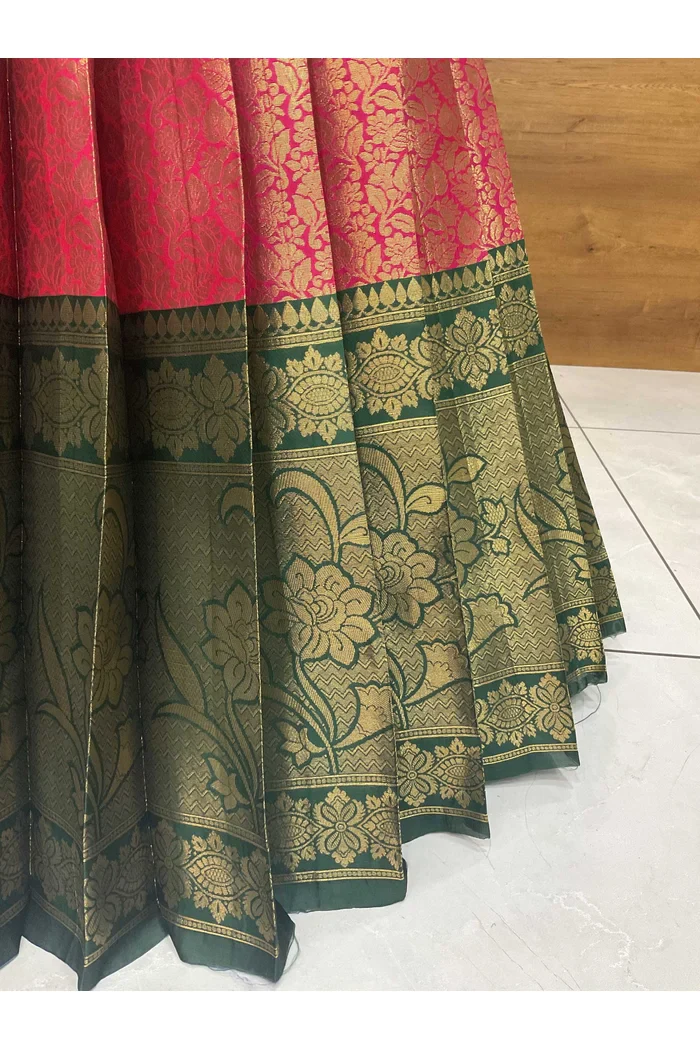 Beautiful South Indian Style Unstitch Half Saree with Embroidery Blouse and Dupatta for Women | Rashmika - Image 18