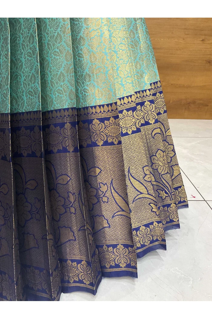 Beautiful South Indian Style Unstitch Half Saree with Embroidery Blouse and Dupatta for Women | Rashmika - Image 24
