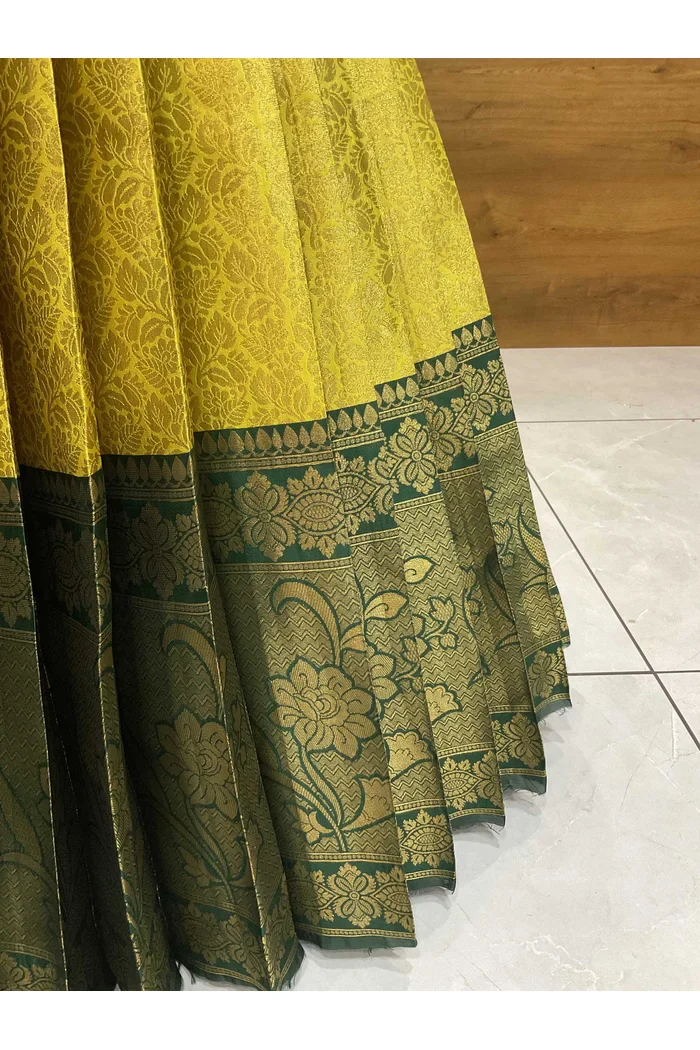 Beautiful South Indian Style Unstitch Half Saree with Embroidery Blouse and Dupatta for Women | Rashmika - Image 29