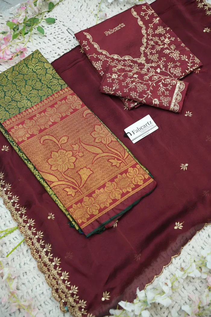 Beautiful South Indian Style Unstitch Half Saree with Embroidery Blouse and Dupatta for Women | Rashmika - Image 35