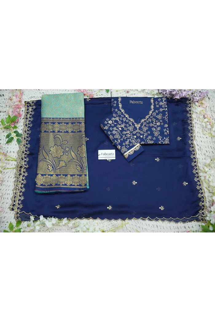 Beautiful South Indian Style Unstitch Half Saree with Embroidery Blouse and Dupatta for Women | Rashmika - Image 66