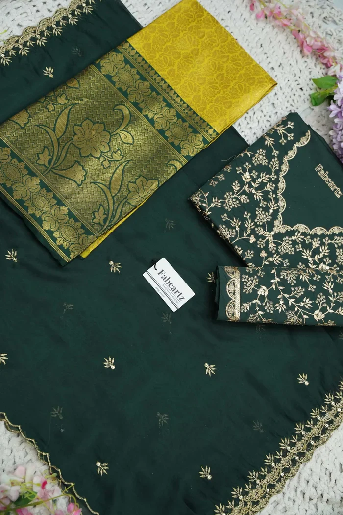 Beautiful South Indian Style Unstitch Half Saree with Embroidery Blouse and Dupatta for Women | Rashmika - Image 74
