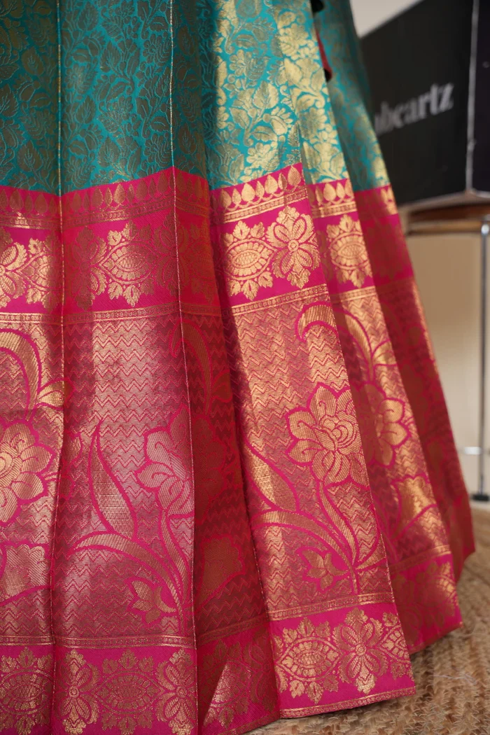 Beautiful South Indian Style Unstitch Half Saree with Embroidery Blouse and Dupatta for Women | Rashmika - Image 18