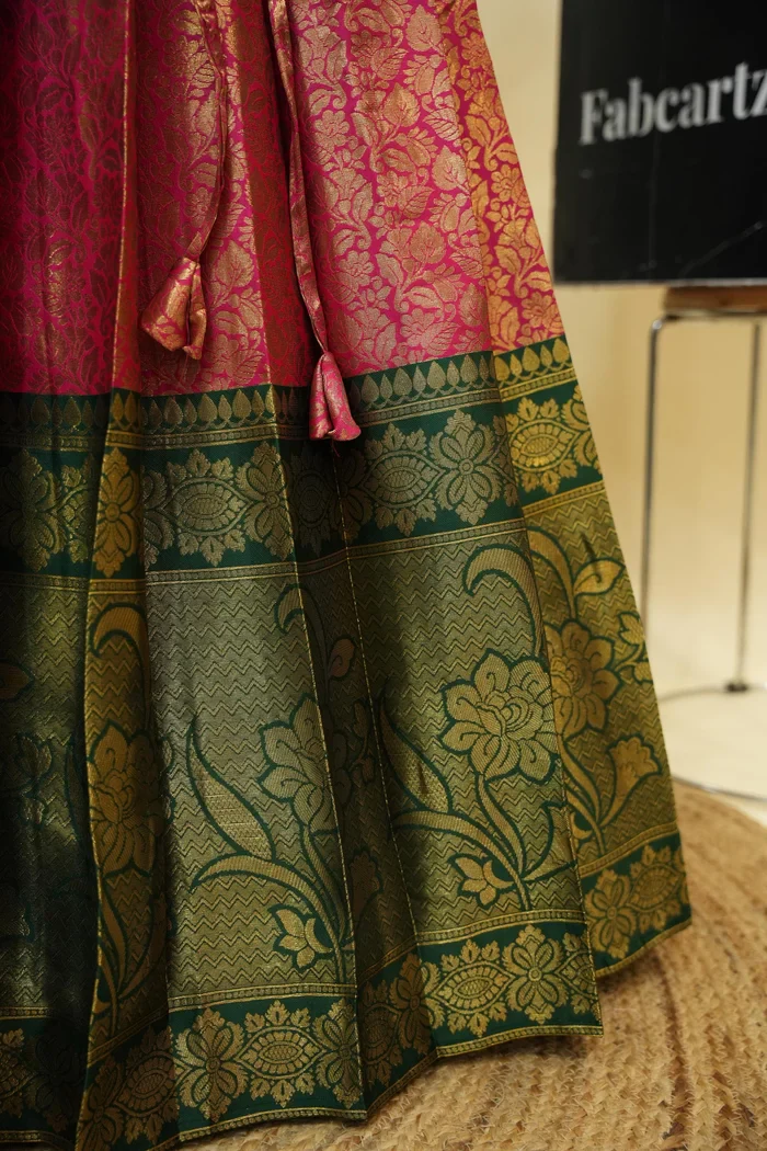 Beautiful South Indian Style Unstitch Half Saree with Embroidery Blouse and Dupatta for Women | Rashmika - Image 27