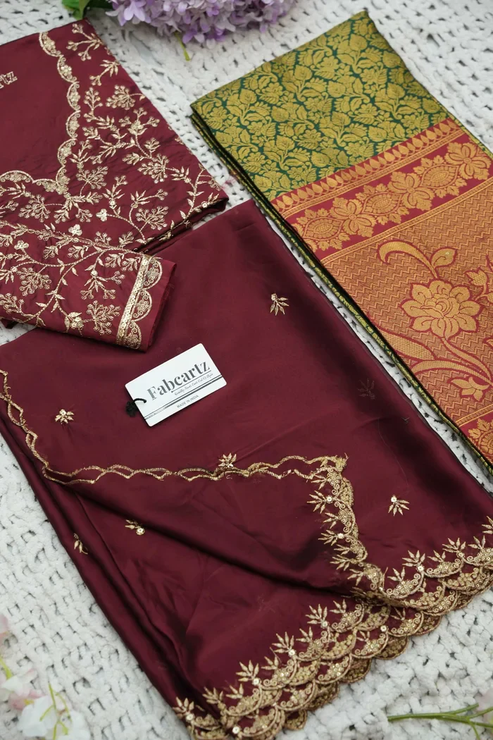 Beautiful South Indian Style Unstitch Half Saree with Embroidery Blouse and Dupatta for Women | Rashmika - Image 46