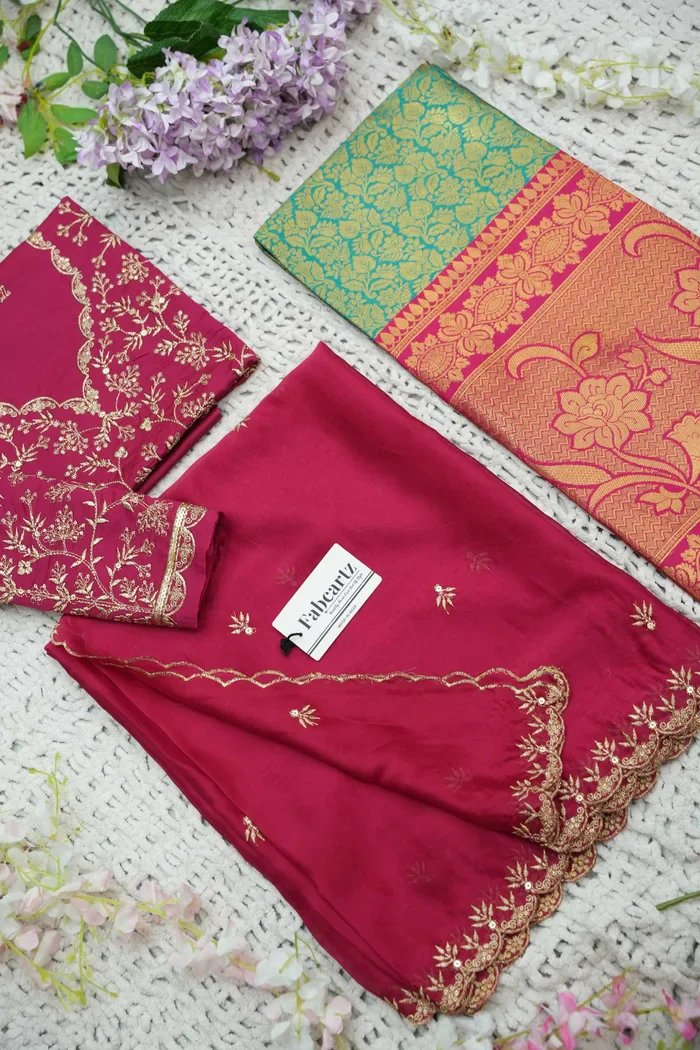 Beautiful South Indian Style Unstitch Half Saree with Embroidery Blouse and Dupatta for Women | Rashmika - Image 56