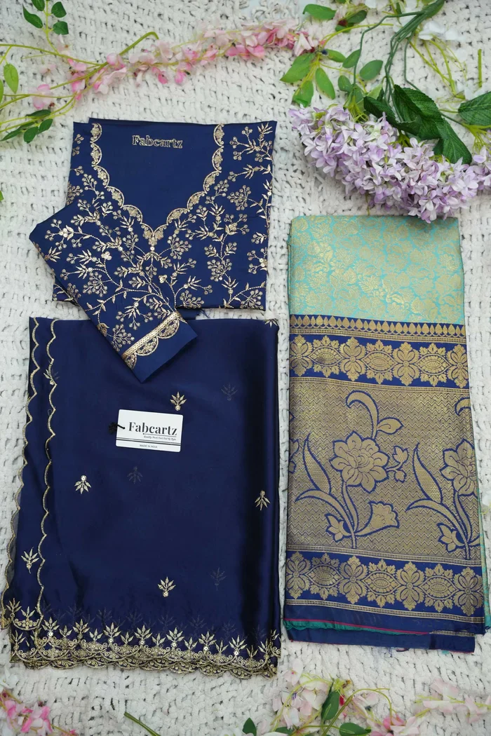 Beautiful South Indian Style Unstitch Half Saree with Embroidery Blouse and Dupatta for Women | Rashmika - Image 72