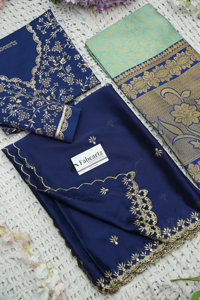 Beautiful South Indian Style Unstitch Half Saree with Embroidery Blouse and Dupatta for Women | Rashmika - Image 76