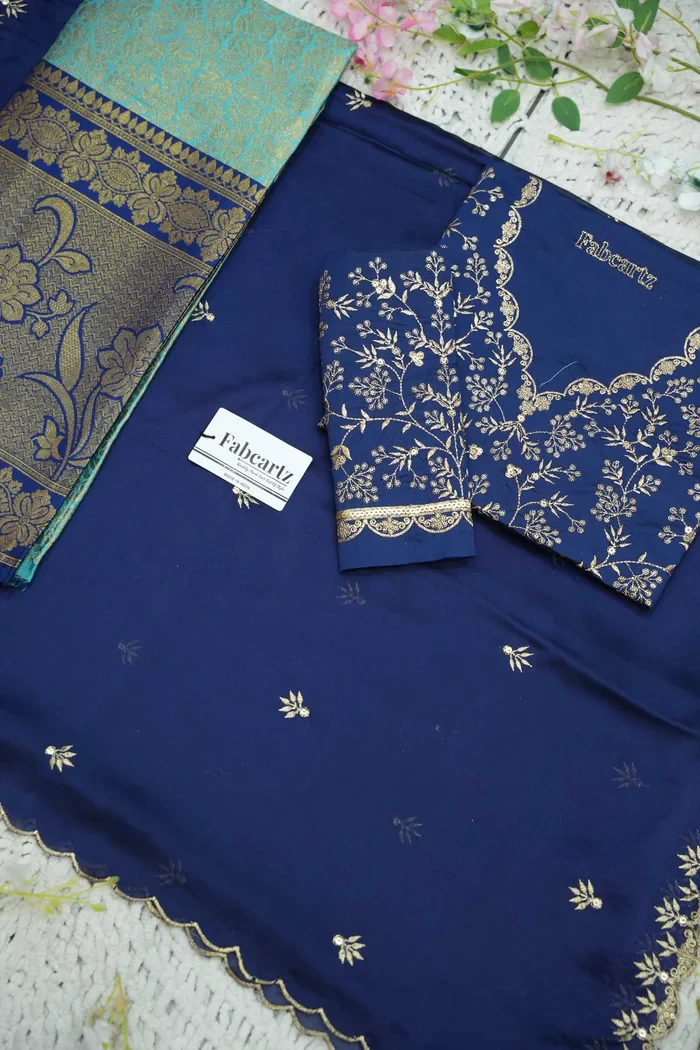 Beautiful South Indian Style Unstitch Half Saree with Embroidery Blouse and Dupatta for Women | Rashmika - Image 79