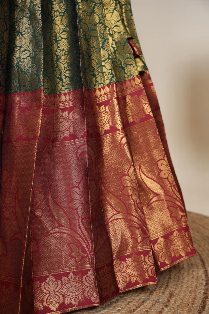 Beautiful South Indian Style Unstitch Half Saree with Embroidery Blouse and Dupatta for Women | Rashmika - Image 9
