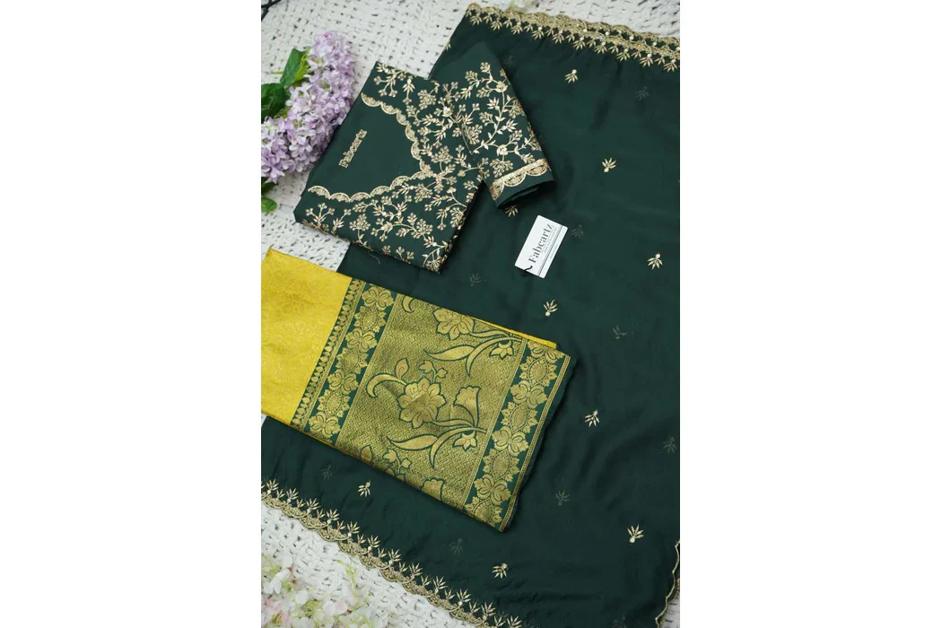 Beautiful South Indian Style Unstitch Half Saree with Embroidery Blouse and Dupatta for Women | Rashmika - Image 90