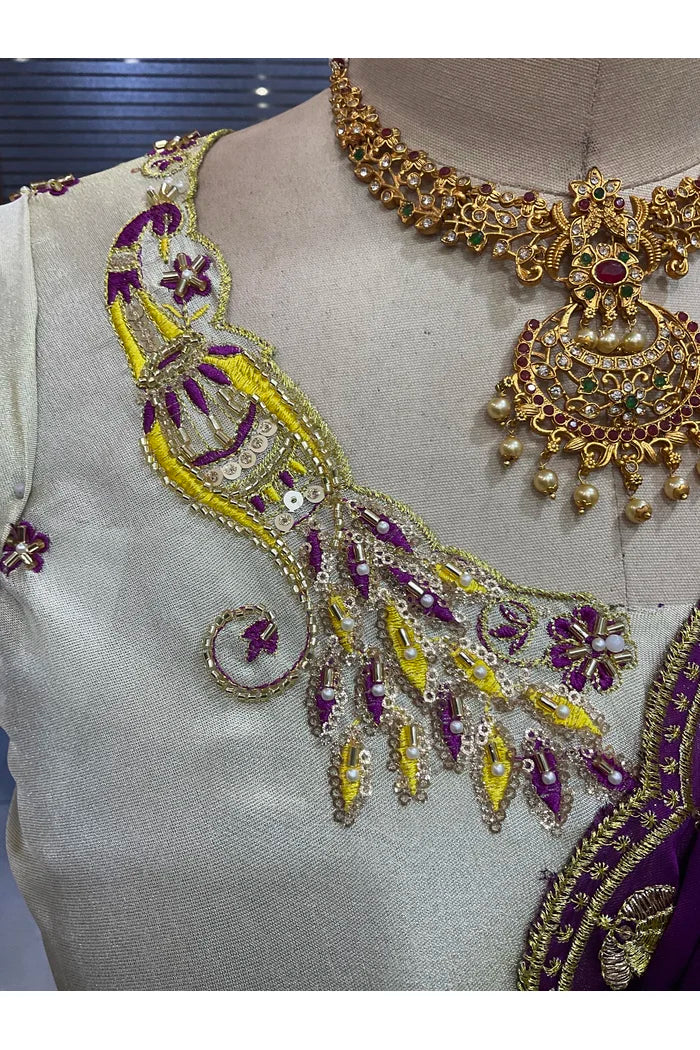 Beautiful South Indian Style Unstitch Shimmer Half Saree with Hand Work Blouse and Rangoli Dupatta for Women | Shivani - Image 40