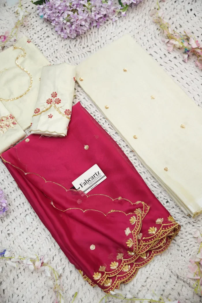 Beautiful South Indian Style Unstitch Shimmer Half Saree with Hand Work Blouse and Rangoli Dupatta for Women | Shivani - Image 44