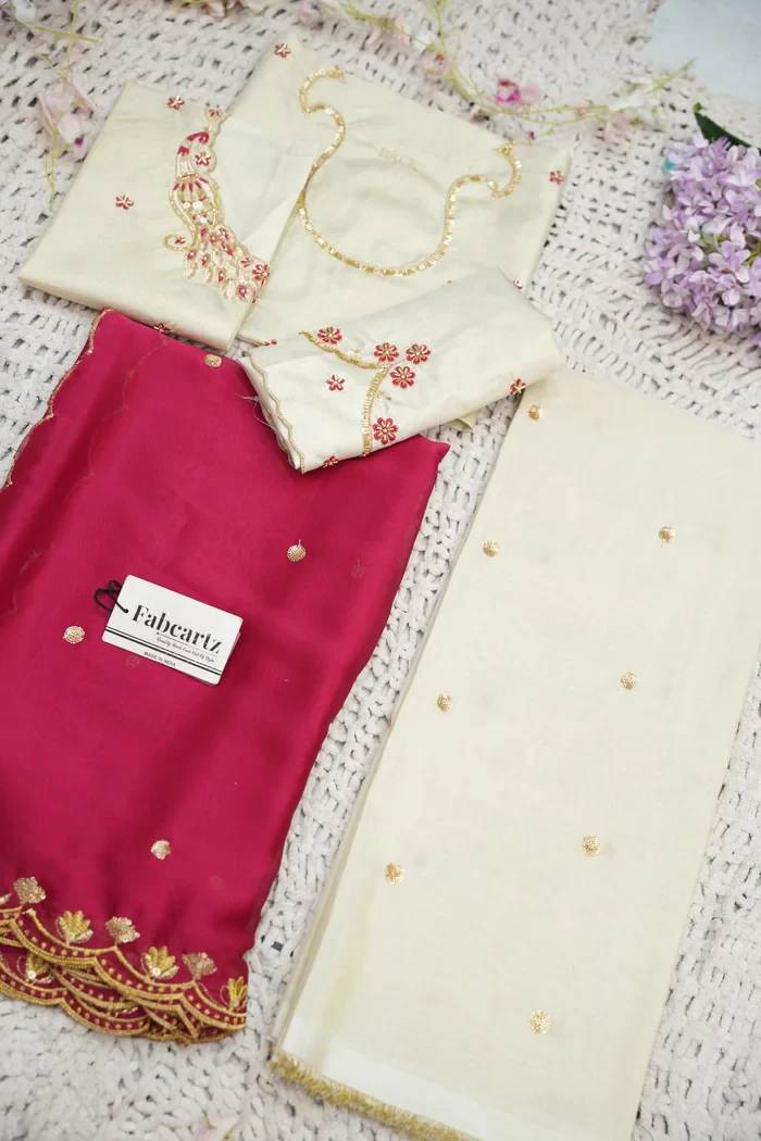 Beautiful South Indian Style Unstitch Shimmer Half Saree with Hand Work Blouse and Rangoli Dupatta for Women | Shivani - Image 45