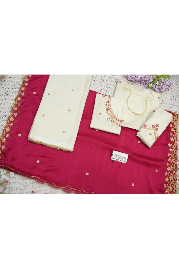 Beautiful South Indian Style Unstitch Shimmer Half Saree with Hand Work Blouse and Rangoli Dupatta for Women | Shivani - Image 49