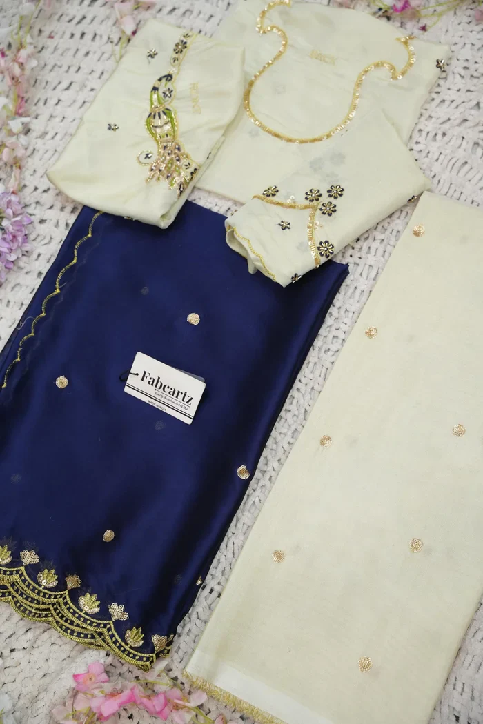 Beautiful South Indian Style Unstitch Shimmer Half Saree with Hand Work Blouse and Rangoli Dupatta for Women | Shivani - Image 55