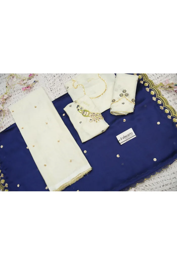 Beautiful South Indian Style Unstitch Shimmer Half Saree with Hand Work Blouse and Rangoli Dupatta for Women | Shivani - Image 60