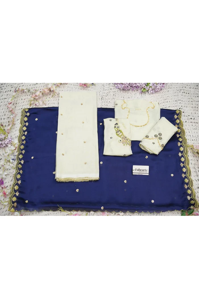 Beautiful South Indian Style Unstitch Shimmer Half Saree with Hand Work Blouse and Rangoli Dupatta for Women | Shivani - Image 61