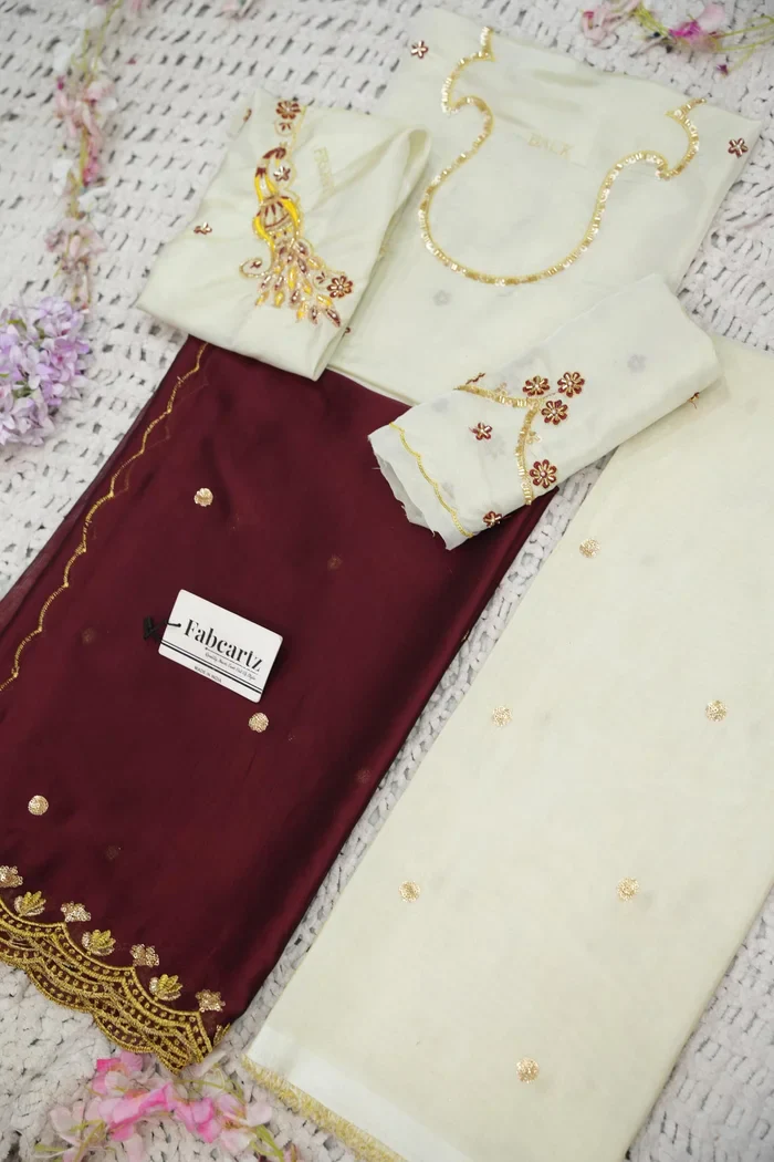Beautiful South Indian Style Unstitch Shimmer Half Saree with Hand Work Blouse and Rangoli Dupatta for Women | Shivani - Image 65