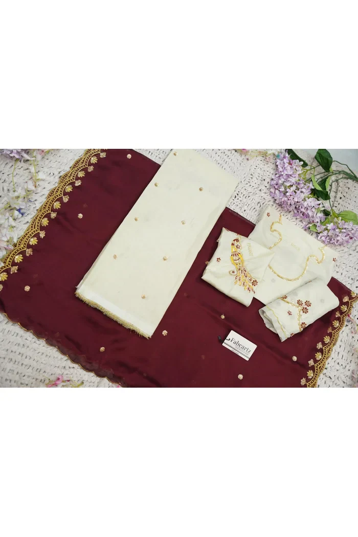Beautiful South Indian Style Unstitch Shimmer Half Saree with Hand Work Blouse and Rangoli Dupatta for Women | Shivani - Image 68