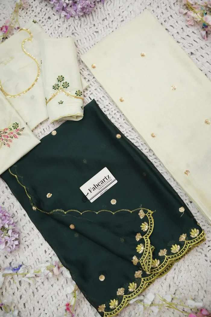 Beautiful South Indian Style Unstitch Shimmer Half Saree with Hand Work Blouse and Rangoli Dupatta for Women | Shivani - Image 73