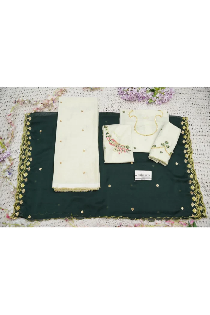 Beautiful South Indian Style Unstitch Shimmer Half Saree with Hand Work Blouse and Rangoli Dupatta for Women | Shivani - Image 80