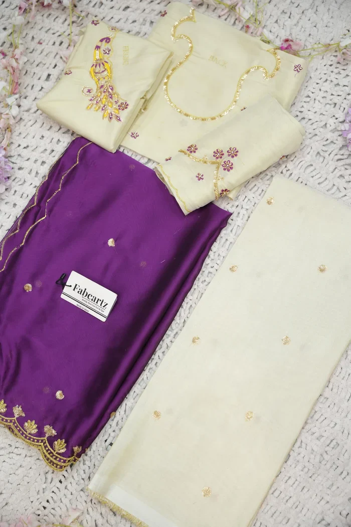 Beautiful South Indian Style Unstitch Shimmer Half Saree with Hand Work Blouse and Rangoli Dupatta for Women | Shivani - Image 84