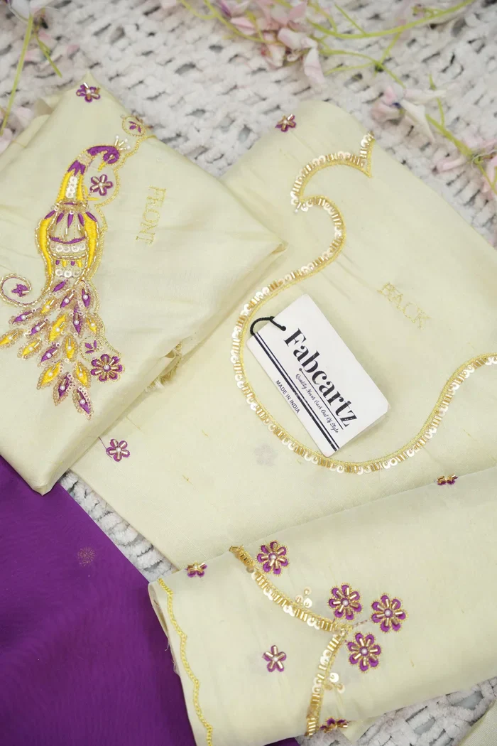 Beautiful South Indian Style Unstitch Shimmer Half Saree with Hand Work Blouse and Rangoli Dupatta for Women | Shivani - Image 85