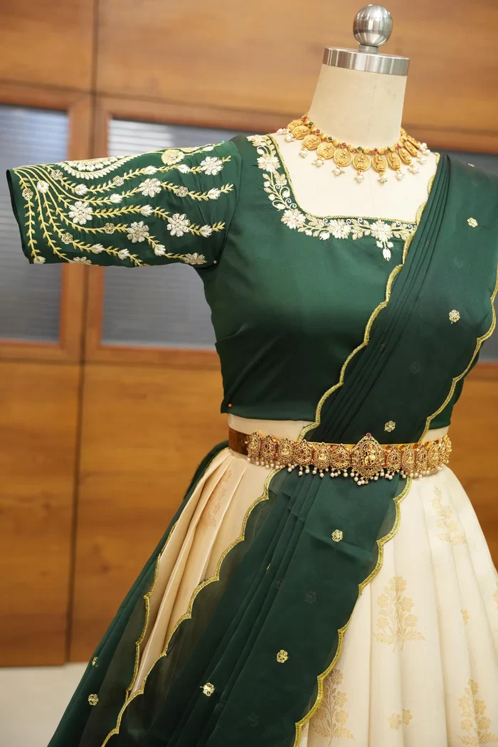 Women's Woven Design zari work Half Saree with Embroidered Blouse and Dupatta BittuPattu - Image 18